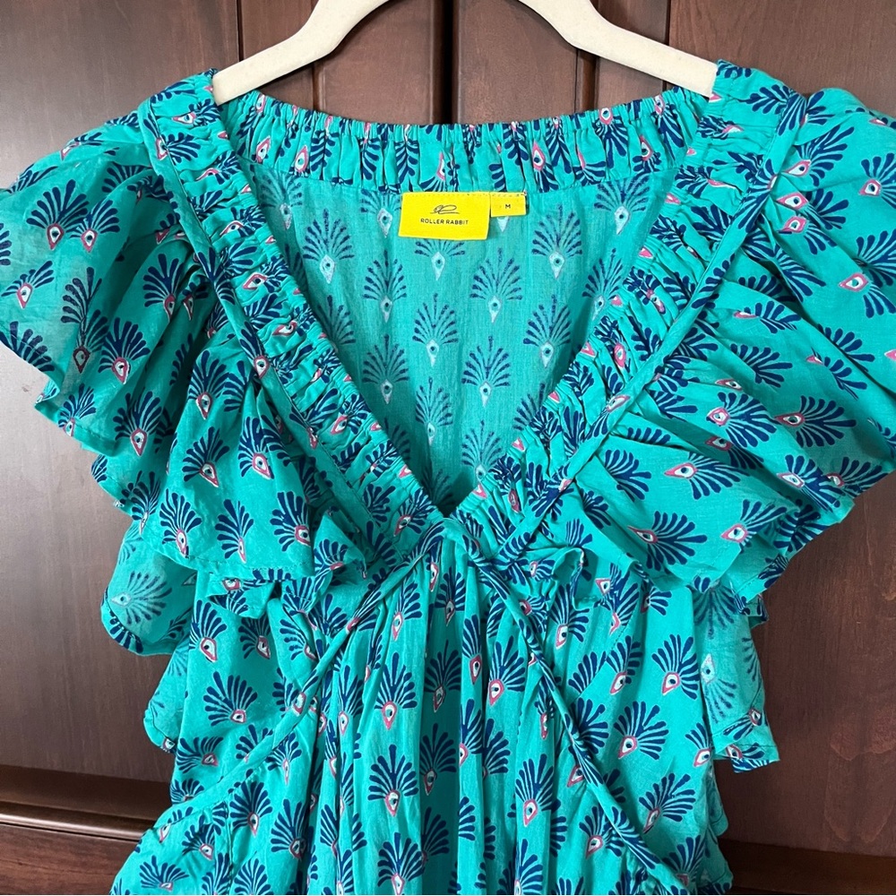Roller Rabbit Ondika Cerro V-Neck Short Ruffled Sleeve Tiered Babydoll Dress